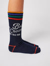 Lange Kindersocken „Go Bobo Navy“ von Bobo Choses aus Bio-Baumwolle. 