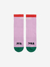 Kurze Socken „Tic Tac Toe“ von Bobo Choses in Lila mit roten & grünen Kontrasten.