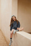 Organic Ripp Socken "Blue Grey - Cream"