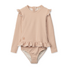 UPF40+ Baby Long Sleeve Swimsuit "Sille Seersucker Y/D Stripe Pale Tuscany / Creme de la creme"