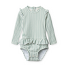 UPF40+ Baby Langarm-Badeanzug "Sille Seersucker Y/D Stripe Peppermint / Creme de la creme", 6M (68) & 9M (74)