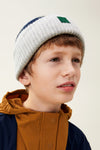 Wolle-Bio-Baumwolle Beanie Mütze "Emilio Y/D: Stripe: Classic Navy / Light Grey Melange"