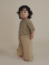 Organic Muslin Pants "Grid Check Frill Culottes Wheat"