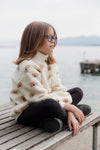 Organic Teddy Mock Zip Sweatshirt "Dog", ivory