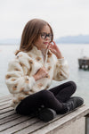 Organic Teddy Mock Zip Sweatshirt "Dog", ivory