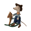 Cowboy Maus mit Schaukelpferd, kleiner Bruder